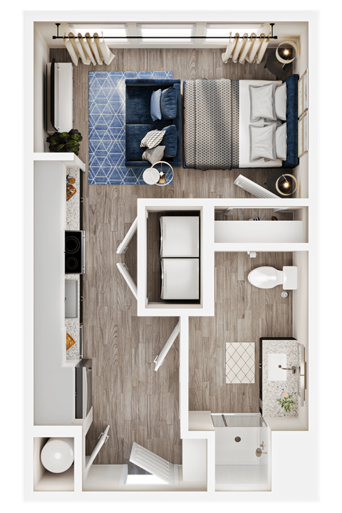 Floor plan for studio, 1 bath, 412 sqft